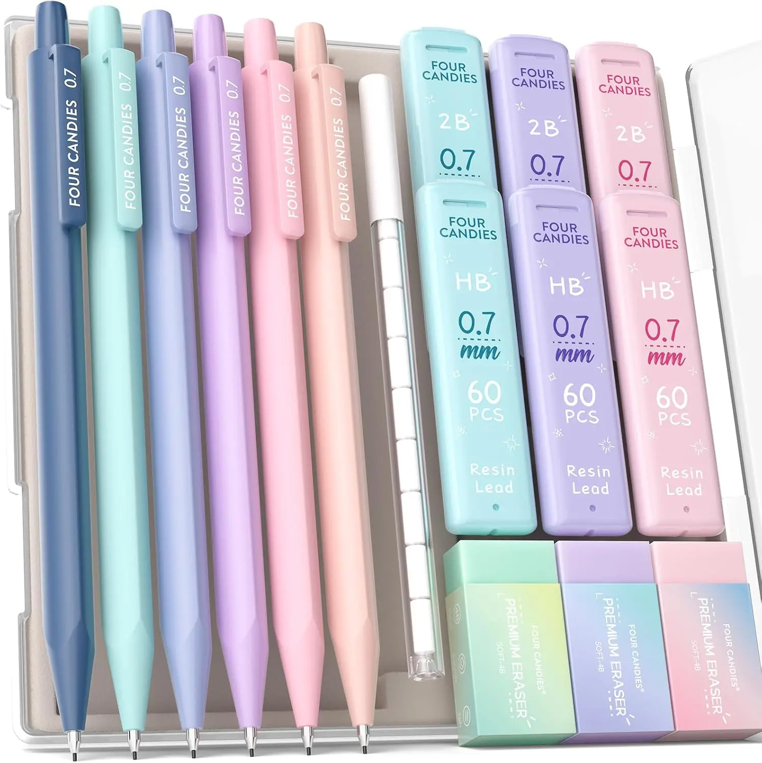 0.7mm Mechanical Pencils with HB & 2B Leads, Pastel Erasers, and Case - 16-Pack for Writing and Drawing
0.7mm Mechanical Pencils with HB & 2B Leads, Pastel Erasers, and Case - 16-Pack for Writing and Drawing