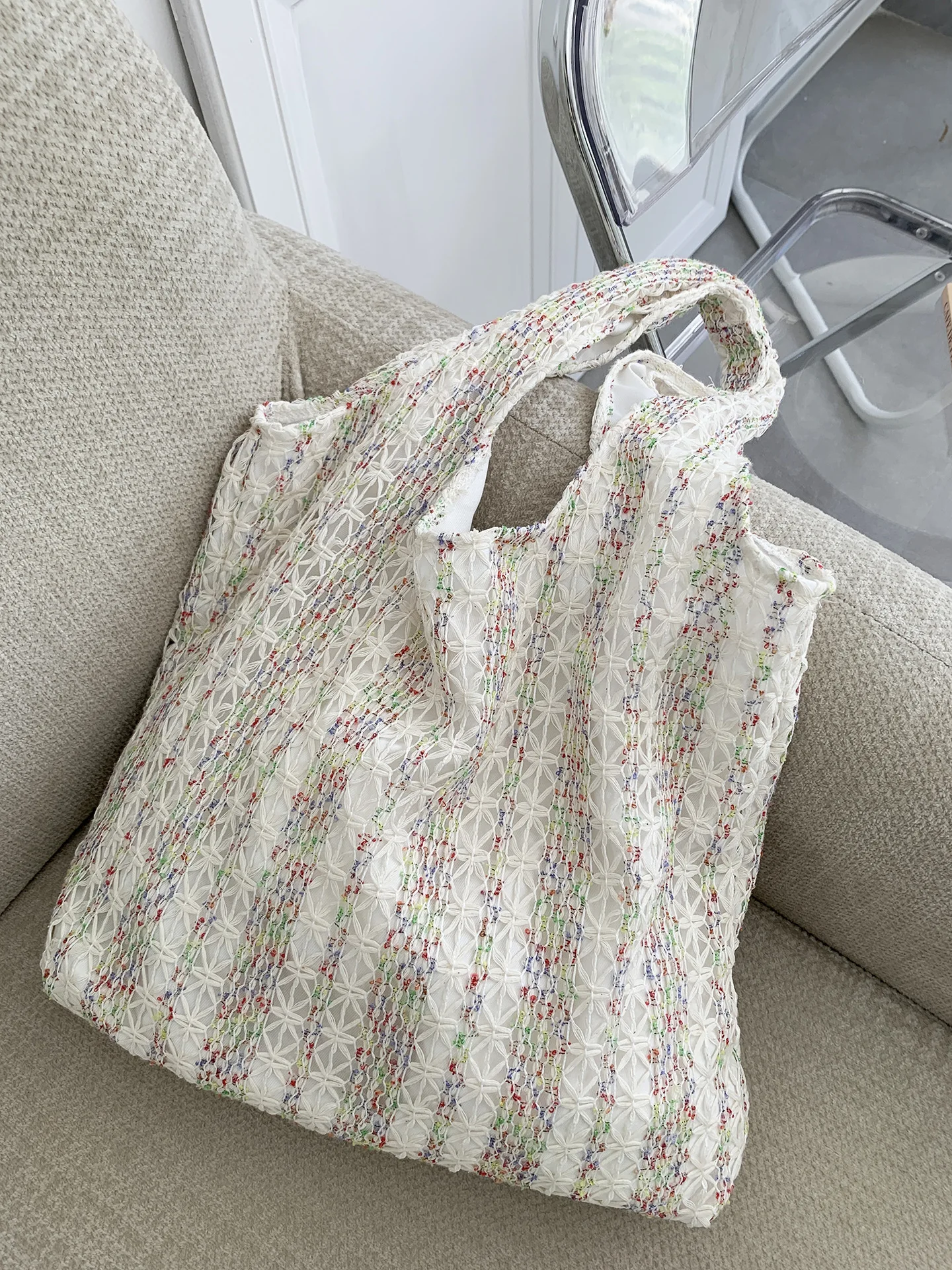 Neon Color Knitted Canvas Tote Bag for Women, Large Capacity Casual Shoulder Bag Fashion Commute School Bag for College Students Neon Color Knitted Canvas Tote Bag for Women, Large Capacity Casual Shoulder Bag Fashion Commute School Bag for College Students