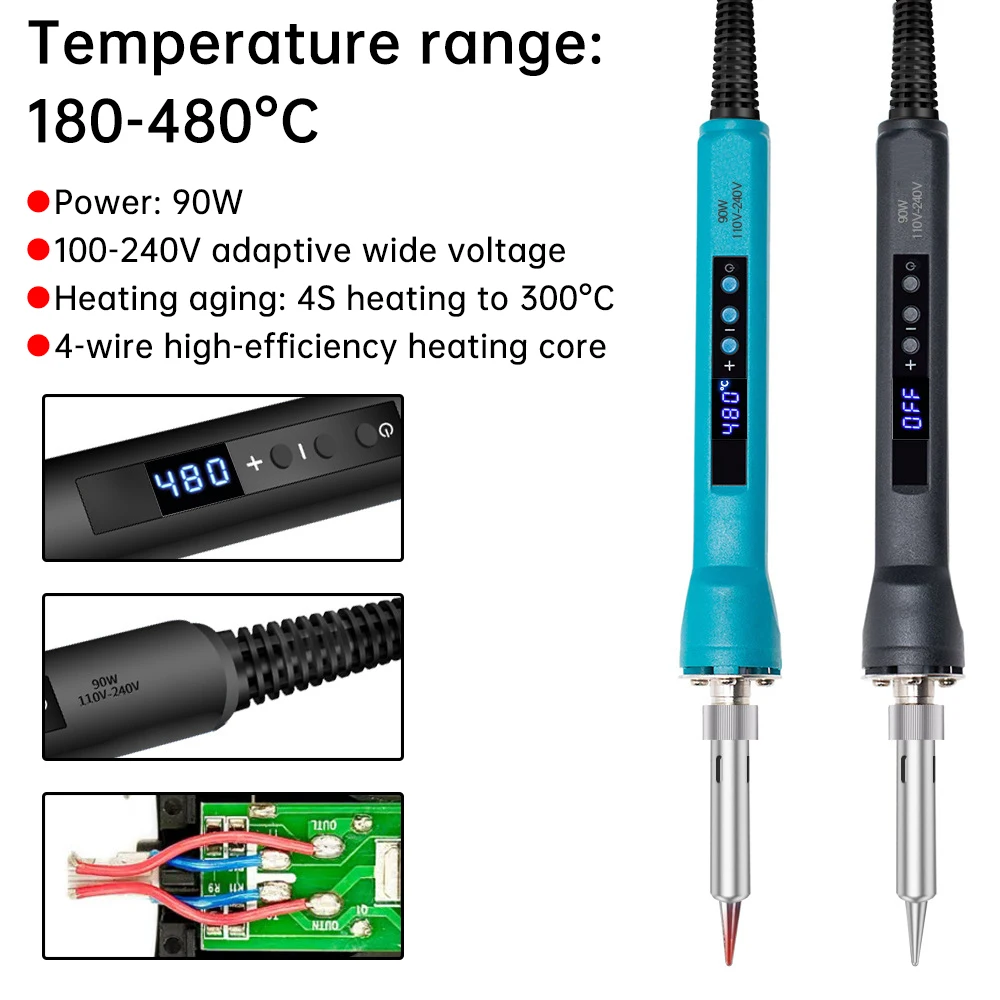 AC 220V 90W Electric Soldering Iron Temperature Control Welding Pen Internal Ceramic Heating Core with 900M Soldering Iron Head
AC 220V 90W Electric Soldering Iron Temperature Control Welding Pen Internal Ceramic Heating Core with 900M Soldering Iron Head