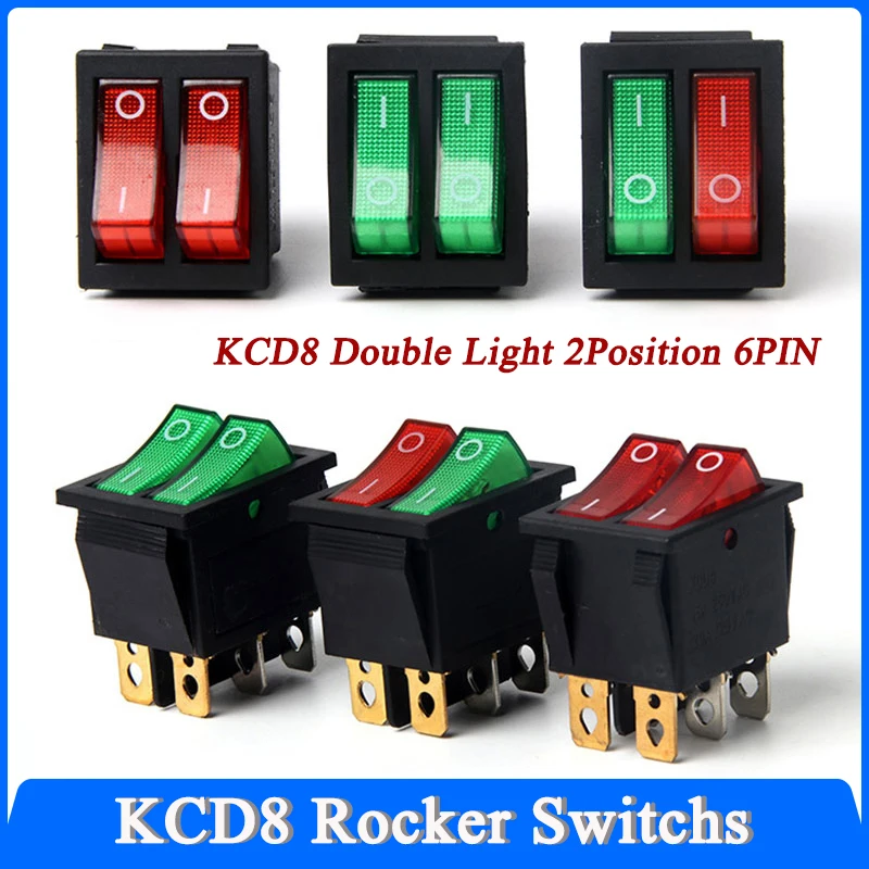 1~100pcs KCD8 Double Light Rocker Switch ON-OFF 2Position 6PIN 16A 250V/20A 125VAC Electrical equipment Boat Car Power Switches
1~100pcs KCD8 Double Light Rocker Switch ON-OFF 2Position 6PIN 16A 250V/20A 125VAC Electrical equipment Boat Car Power Switches