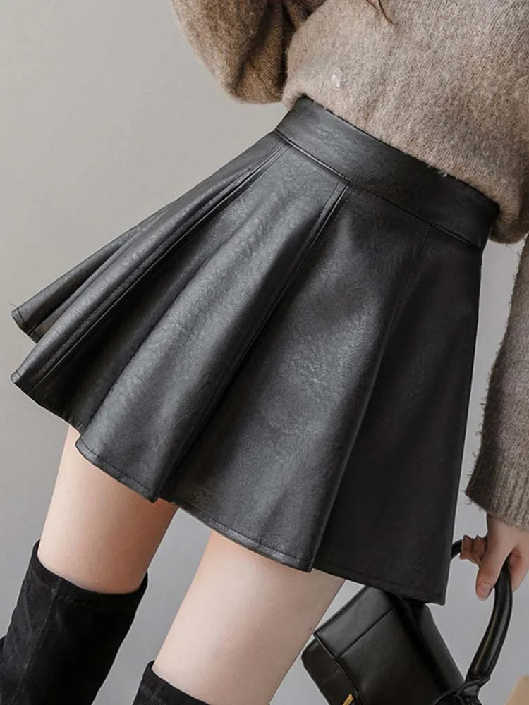 PU Pleated Skirt Autumn Women Solid Color Leather Winter Skirts Womens Slim High Waist Saia Faldas Chic Zipper Mini Skirt
PU Pleated Skirt Autumn Women Solid Color Leather Winter Skirts Womens Slim High Waist Saia Faldas Chic Zipper Mini Skirt