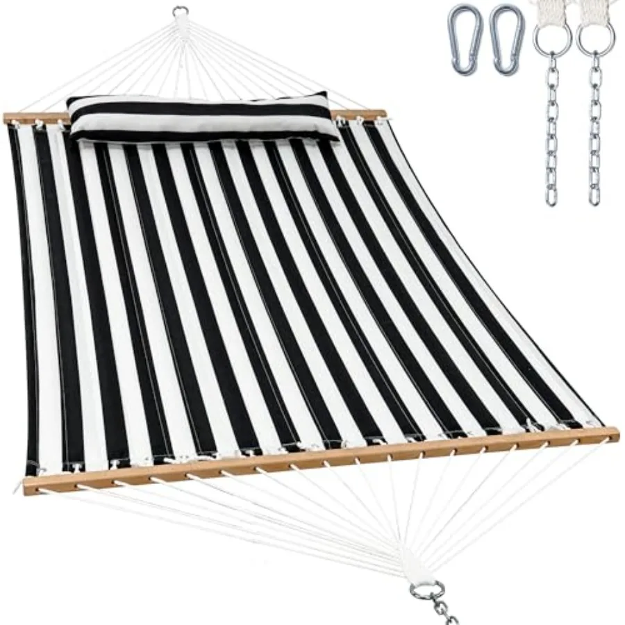 2 Person Outdoor Hammock with Double Quilted Fabric and Spreader Bar Black White Large Removable Pillow Storage Pockets Carabin
2 Person Outdoor Hammock with Double Quilted Fabric and Spreader Bar Black White Large Removable Pillow Storage Pockets Carabin