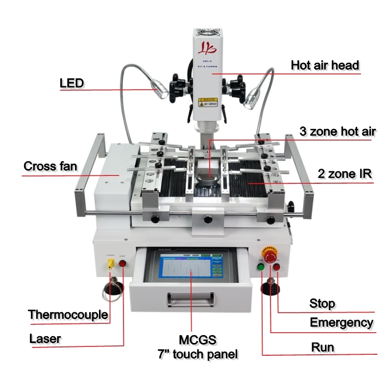 LY R690 V.3 4300W BGA Soldering Station 3-Zone Hot Air 480 Max Temp Touch Screen Control Laser Point Repairing AC 220-240V
LY R690 V.3 4300W BGA Soldering Station 3-Zone Hot Air 480 Max Temp Touch Screen Control Laser Point Repairing AC 220-240V