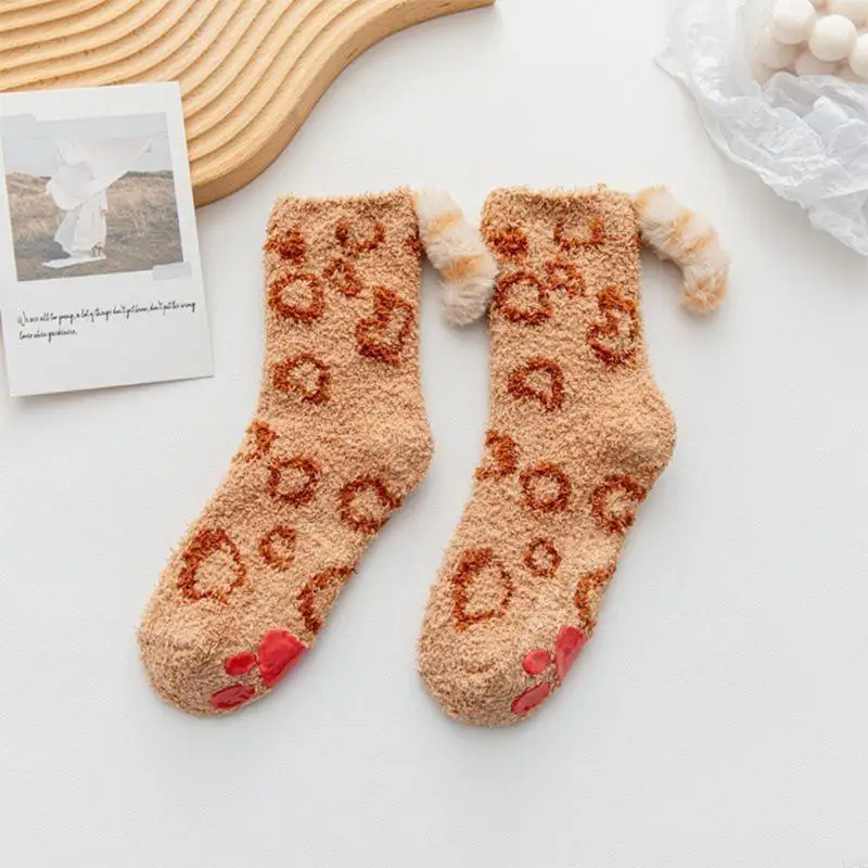 L38E Women Winter for Cat Paw Fuzzy Slipper Socks with Grippers 3D Kitten Plush Tail Anti-Skid Warm Floor Hosiery
L38E Women Winter for Cat Paw Fuzzy Slipper Socks with Grippers 3D Kitten Plush Tail Anti-Skid Warm Floor Hosiery