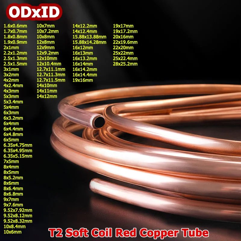 1M-5M OD1.6-28mm Soft Coil Copper Tube T2 Red Copper Tubing Airs Conditioning Refrigeration Capillary Wire Pipes 2/3/4/6/8/10/12
1M-5M OD1.6-28mm Soft Coil Copper Tube T2 Red Copper Tubing Airs Conditioning Refrigeration Capillary Wire Pipes 2/3/4/6/8/10/12