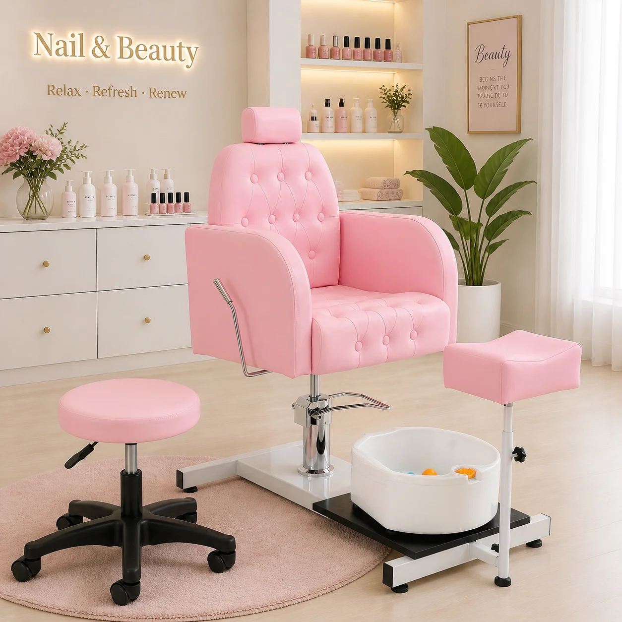 Luxury Reclining Pedicure Chair with Foot Spa Basin Adjustable Salon Chair with Stool for Manicure Professional Spa
Luxury Reclining Pedicure Chair with Foot Spa Basin Adjustable Salon Chair with Stool for Manicure Professional Spa