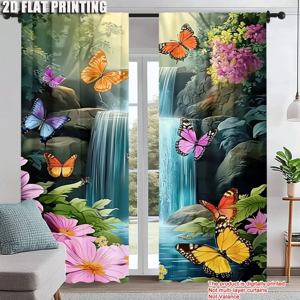 2Pcs Colorful Butterfly Floral Waterfall Print Curtains Rod Hole Design For Easy Hanging Polyester Drapes For Bedroom And Living
2Pcs Colorful Butterfly Floral Waterfall Print Curtains Rod Hole Design For Easy Hanging Polyester Drapes For Bedroom And Living