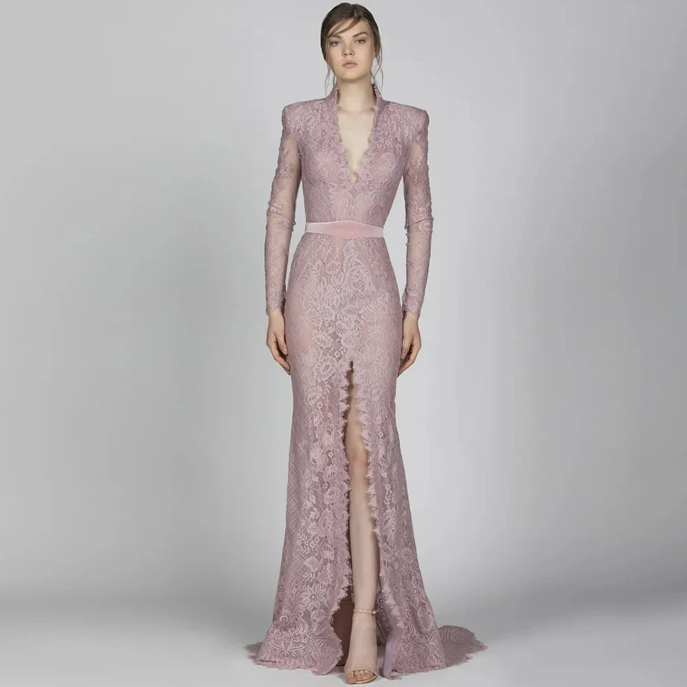 Classic V-Neck Lace Evening Dress Elegant Mermaid Sweep Train Customized Celebrity Gowns Temperament Long Sleeves Party Dresses
Classic V-Neck Lace Evening Dress Elegant Mermaid Sweep Train Customized Celebrity Gowns Temperament Long Sleeves Party Dresses