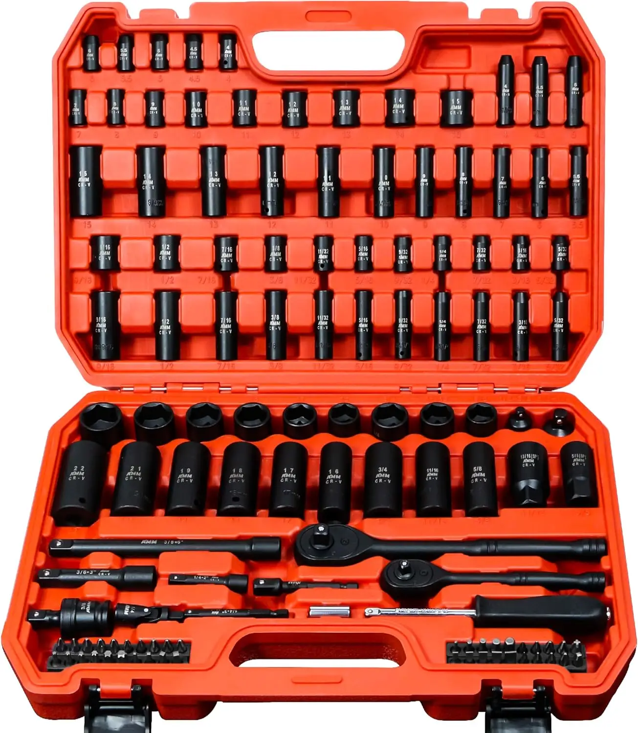 123Pcs Impact Socket Set, 1/4" & 3/8" Drive Deep & Shallow, Metric & Standard, 4-22mm, 5/32"-3/4", with Spark Plug Sockets, 72T Ratchet, Screwdrivers, for Automotive & Home
123Pcs Impact Socket Set, 1/4" & 3/8" Drive Deep & Shallow, Metric & Standard, 4-22mm, 5/32"-3/4", with Spark Plug Sockets, 72T Ratchet, Screwdrivers, for Automotive & Home