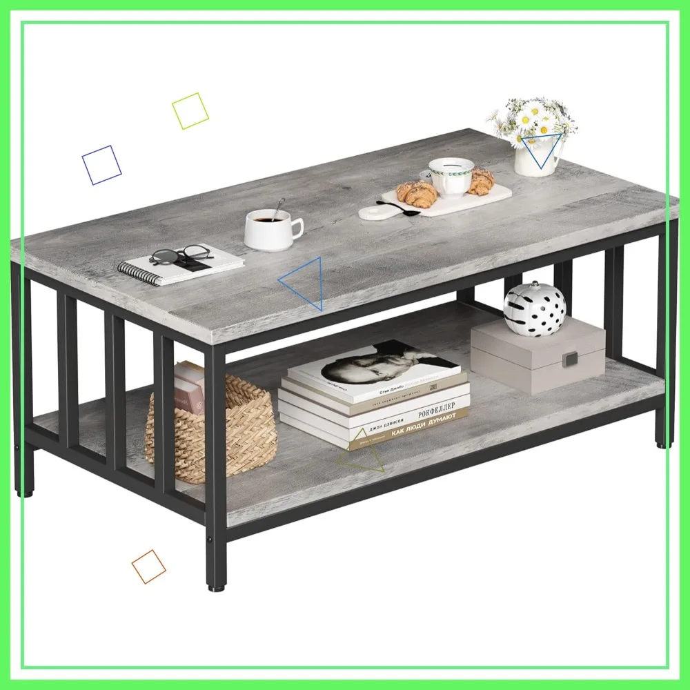 Modern Farmhouse Coffee Table with Slatted Sides and 2-Tier Storage Shelf, 39 Inch Grey Wash for Living Room, Home Office
Modern Farmhouse Coffee Table with Slatted Sides and 2-Tier Storage Shelf, 39 Inch Grey Wash for Living Room, Home Office