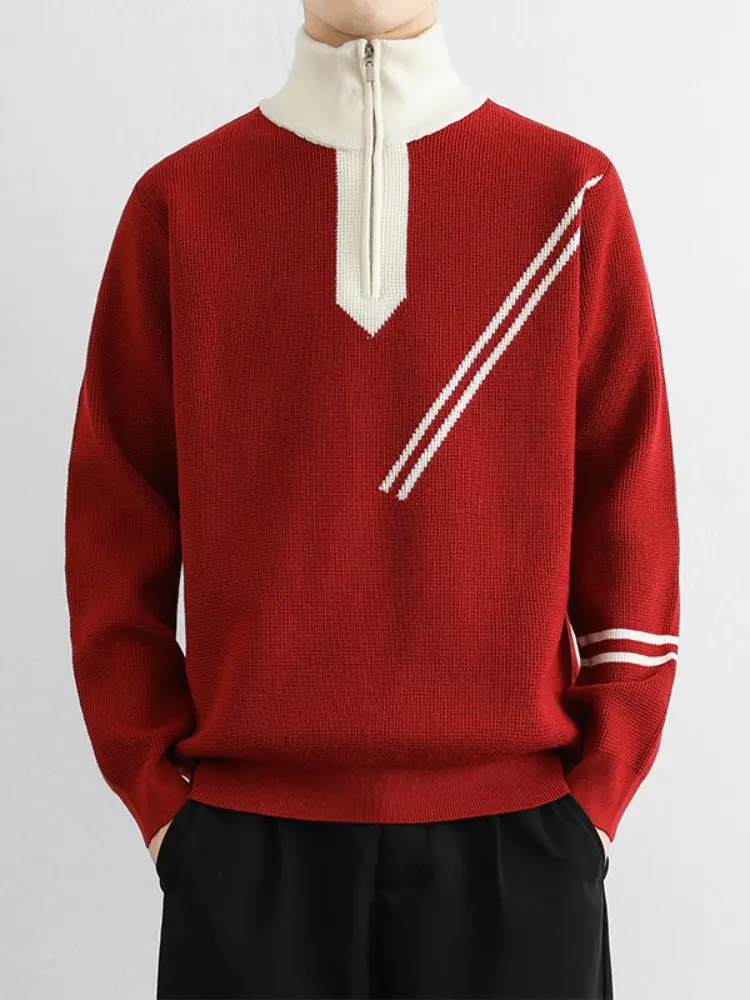 Мужской вязаный свитер свободного кроя на молнии, осенне-зимний, в американском ретро-стиле, с полосками, цветными блоками и воротником-стойкой, красный
Мужской вязаный свитер свободного кроя на молнии, осенне-зимний, в американском ретро-стиле, с полосками, цветными блоками и воротником-стойкой, красный