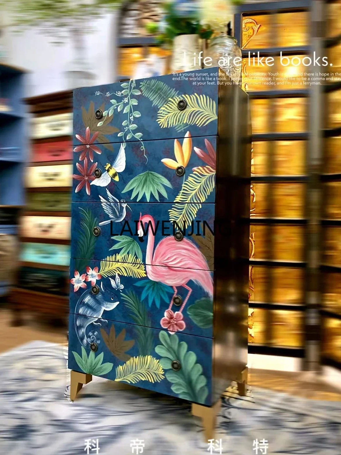 LYN American retro chest cabinet solid wood painted living room five bucket flamingo storage cabinet
LYN American retro chest cabinet solid wood painted living room five bucket flamingo storage cabinet