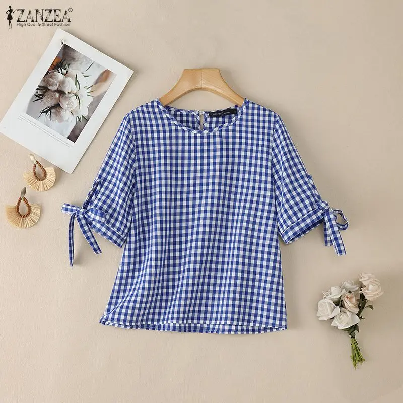 Летняя блузка ZANZEA 2026 в клетку для женщин, повседневная, с круглым вырезом, коротким рукавом, стильная рабочая рубашка, туника на шнуровке, укороченная, для отпуска
Летняя блузка ZANZEA 2026 в клетку для женщин, повседневная, с круглым вырезом, коротким рукавом, стильная рабочая рубашка, туника на шнуровке, укороченная, для отпуска