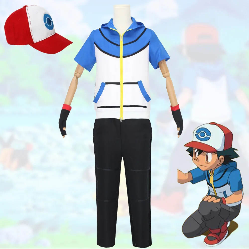 Anime Ash Ketchum Trainer Cosplay Costume Blue Hoodie Shirt Pants Gloves Hat Sets Halloween Carnival Role Playing Party Outfits
Anime Ash Ketchum Trainer Cosplay Costume Blue Hoodie Shirt Pants Gloves Hat Sets Halloween Carnival Role Playing Party Outfits