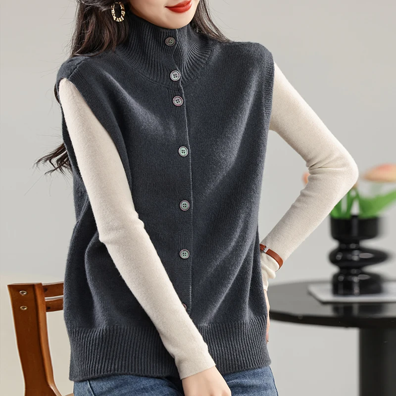 Autumn Winter Pure Wool High-necked Sleeveless Cardigan Vest Ladies Temperament Fashion Vest Sleeveless Sweater Women's Clothes
Autumn Winter Pure Wool High-necked Sleeveless Cardigan Vest Ladies Temperament Fashion Vest Sleeveless Sweater Women's Clothes
