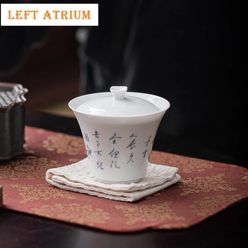 130ml Handwritten Calligraphy White Porcelain Gaiwan Luxury Tea Tureen Tea Bowl With Lid Kit Tea Maker Cover Bowl Chinese Teaset
130ml Handwritten Calligraphy White Porcelain Gaiwan Luxury Tea Tureen Tea Bowl With Lid Kit Tea Maker Cover Bowl Chinese Teaset