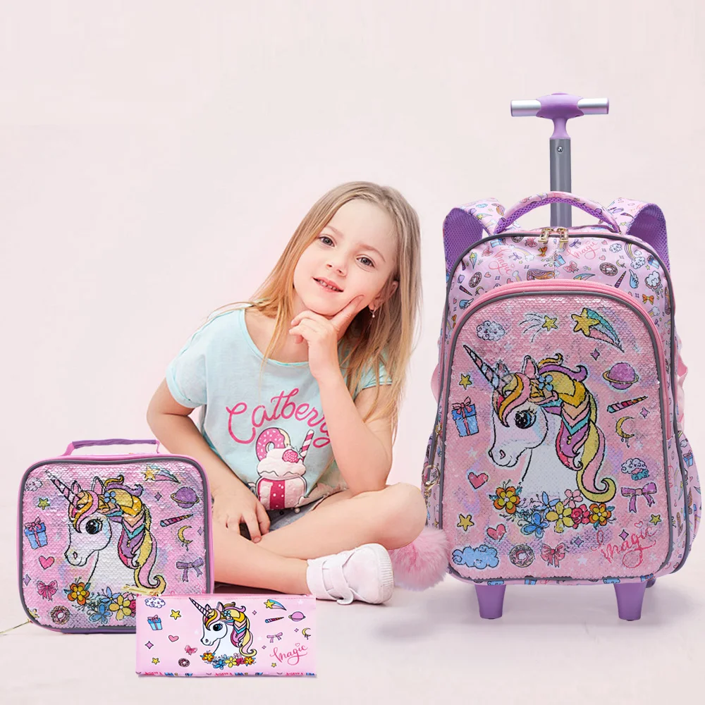 3PCS Kids travel bag, Luggage Bag, Bookbag with wheels, With Lunch Box And Pen Bag, Pink Unicorn sequin, Nighttime reflective
3PCS Kids travel bag, Luggage Bag, Bookbag with wheels, With Lunch Box And Pen Bag, Pink Unicorn sequin, Nighttime reflective