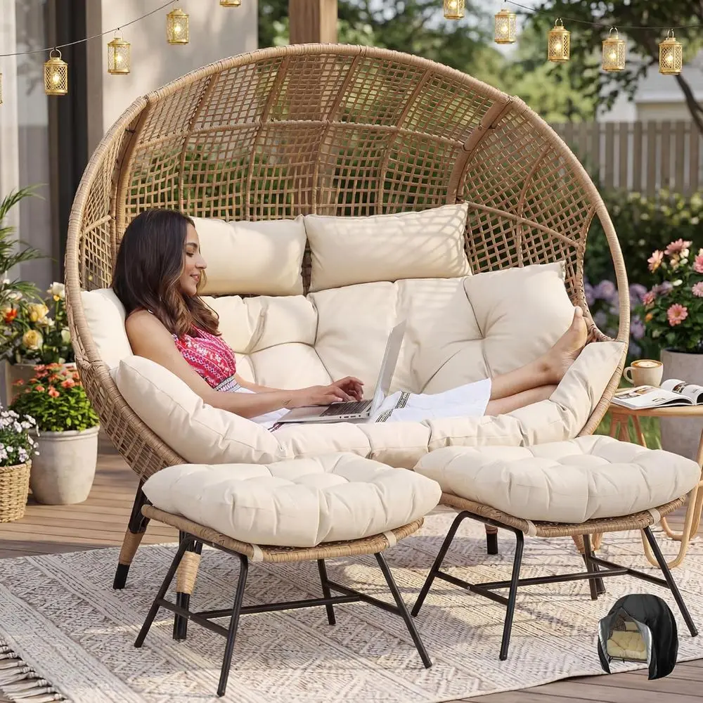 Indoor Outdoor Double Egg Chair with Ottoman Padded Cushions, 57.1" Plus Size XL Wicker Lounge Chair Deep Seating with ootrests,
Indoor Outdoor Double Egg Chair with Ottoman Padded Cushions, 57.1" Plus Size XL Wicker Lounge Chair Deep Seating with ootrests,