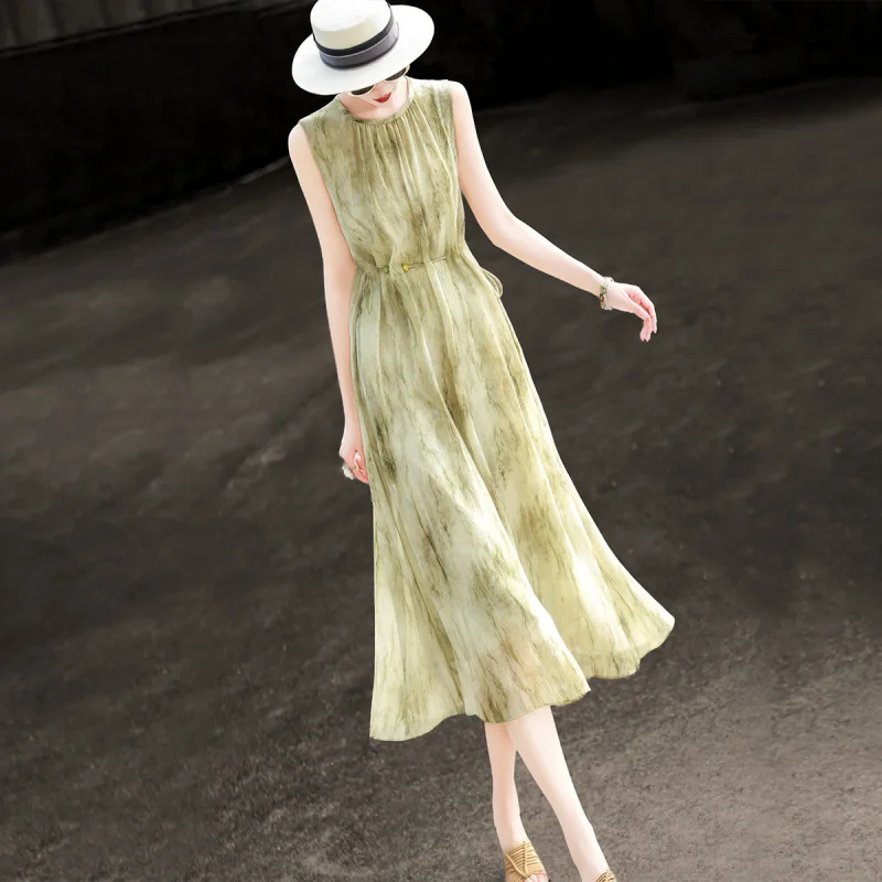 MEXCOCO 2026 New Summer Round Neck Sleeveless Drawstring Beaded Waist Ink Gradient Print Flowy Chiffon Midi Dress
MEXCOCO 2026 New Summer Round Neck Sleeveless Drawstring Beaded Waist Ink Gradient Print Flowy Chiffon Midi Dress