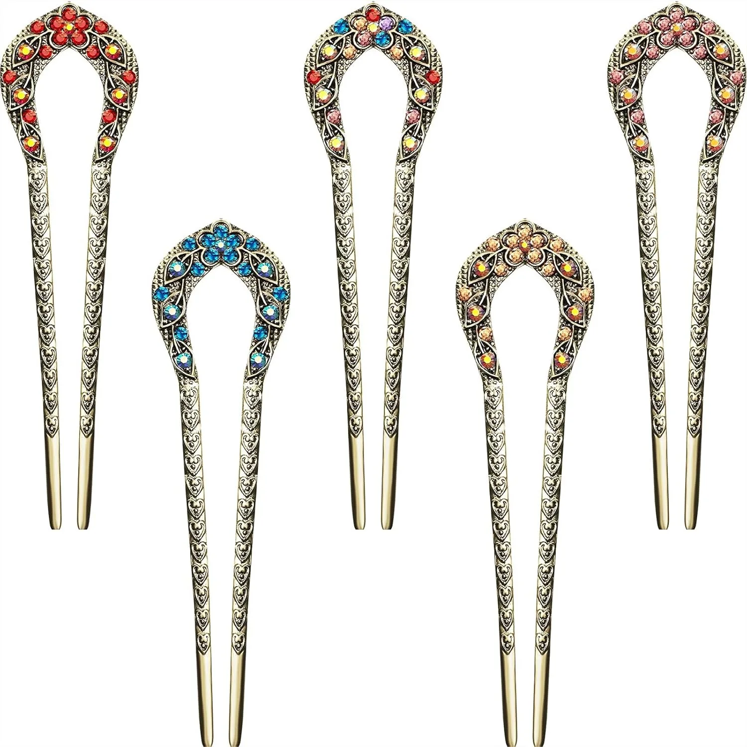 5 Pcs Vintage Hair Fork French Hair Pin For Buns Metal Chignon Stick With Crystal Rhinestone Double Prong U Shaped Bun Accessories For Women Elegant Pattern
5 Pcs Vintage Hair Fork French Hair Pin For Buns Metal Chignon Stick With Crystal Rhinestone Double Prong U Shaped Bun Accessories For Women Elegant Pattern
