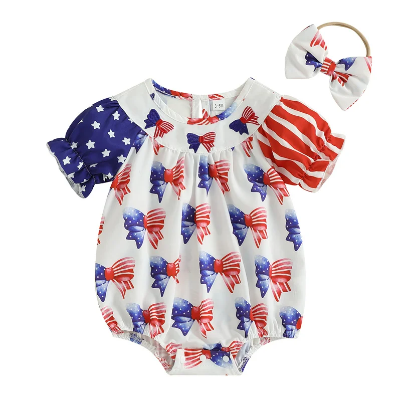 Cathery Newborn Baby Girls Outfits Short Sleeve Bow Print Bodysuits with Headband 4th of July Clothing 0-18M
Cathery Newborn Baby Girls Outfits Short Sleeve Bow Print Bodysuits with Headband 4th of July Clothing 0-18M