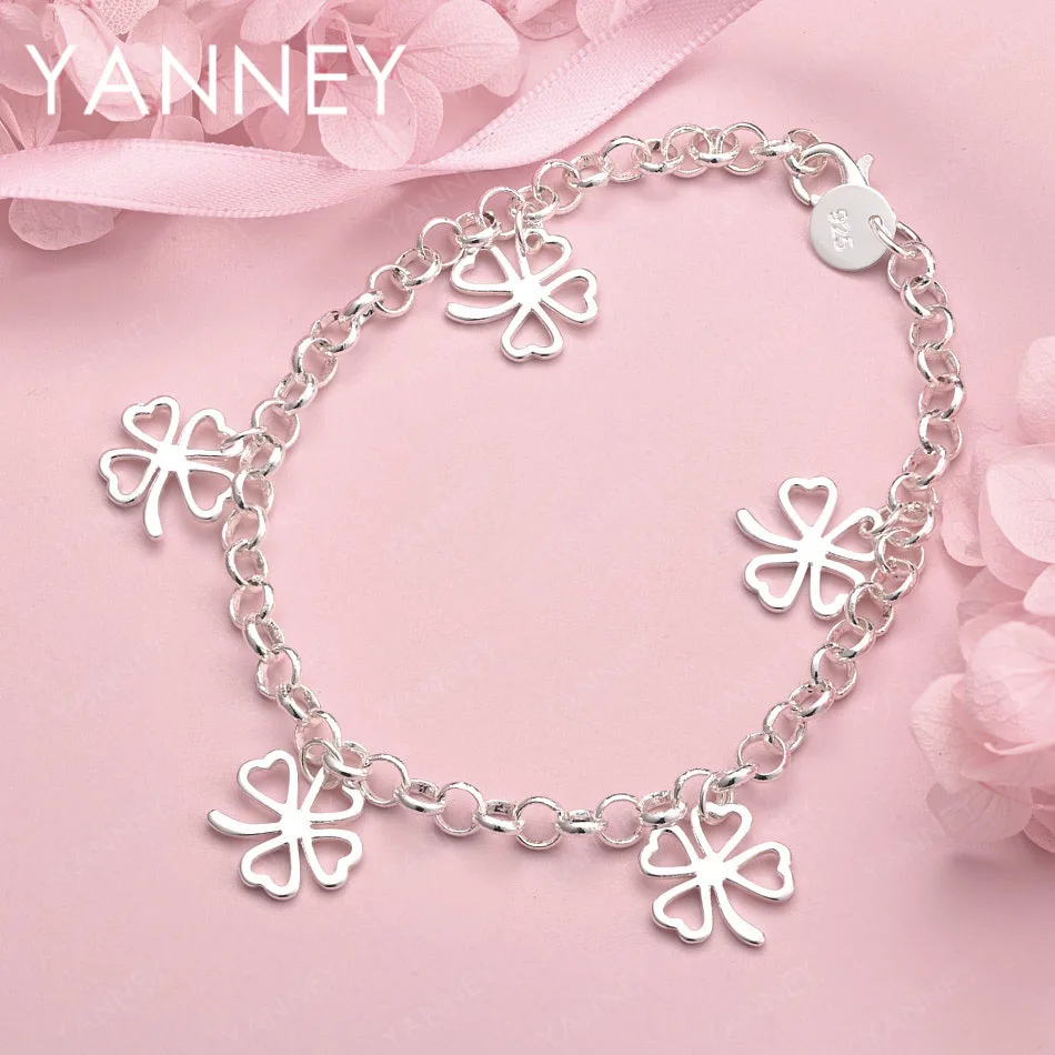 Изящный браслет из стерлингового серебра 925 пробы с четырехлистным клевером, 8 дюймов, модный подарок для женщин на свадьбу или вечеринку
Изящный браслет из стерлингового серебра 925 пробы с четырехлистным клевером, 8 дюймов, модный подарок для женщин на свадьбу или вечеринку