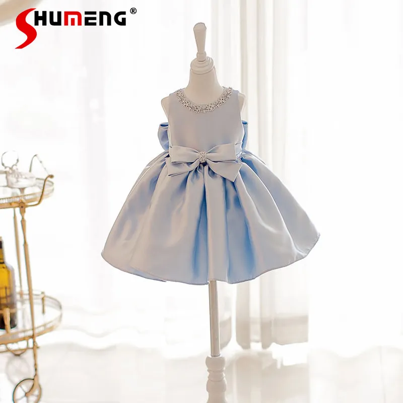 Платье для девочки на свадьбу/день рождения, синее атласное, без рукавов, для церемоний и праздников, нарядное платье принцессы
Платье для девочки на свадьбу/день рождения, синее атласное, без рукавов, для церемоний и праздников, нарядное платье принцессы