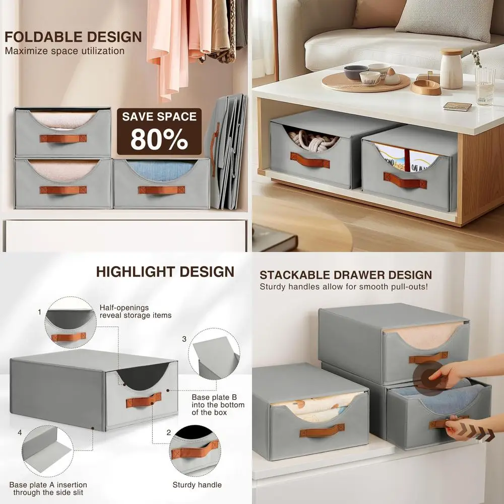 Gray 4-Piece Collapsible Fabric Storage Bins for Closets and Rooms
Gray 4-Piece Collapsible Fabric Storage Bins for Closets and Rooms