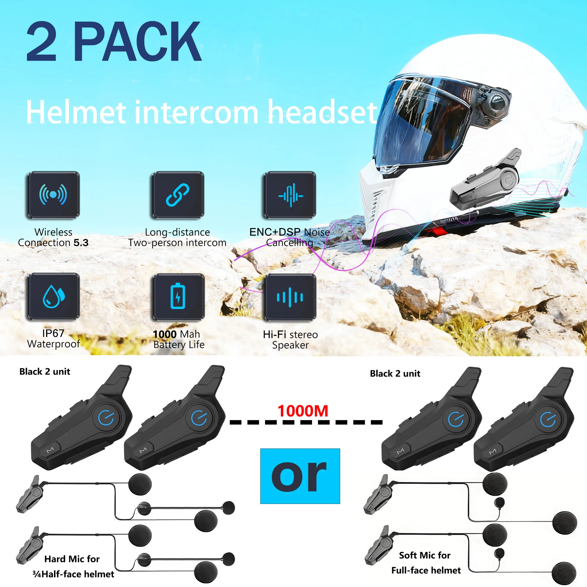 Motorcycle Helmet Bluetooth Headset Double 1000M Intercom Waterproof and Dustproof 1000Mah 20H Battery Life Intercom Headset
Motorcycle Helmet Bluetooth Headset Double 1000M Intercom Waterproof and Dustproof 1000Mah 20H Battery Life Intercom Headset