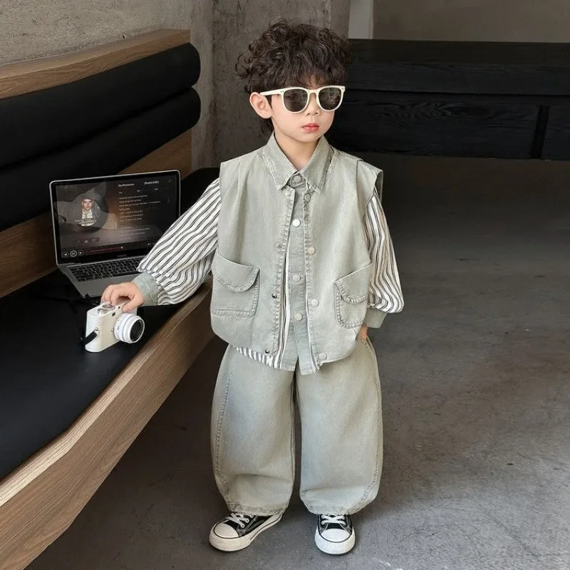 Boys' Spring and Autumn Set 2026 New Children's Long Sleeve Shirt+Vest Pants 3-Piece Set 2 4 6 8 Y
Boys' Spring and Autumn Set 2026 New Children's Long Sleeve Shirt+Vest Pants 3-Piece Set 2 4 6 8 Y