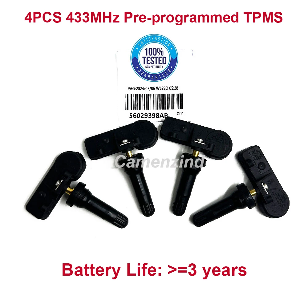 4Pcs 56029398AB 68142397AA 68241067AB TPMS 433MHz Tire Pressure Monitor Sensor for Dodge RAM Charger Durango Journey Fiat 500
4Pcs 56029398AB 68142397AA 68241067AB TPMS 433MHz Tire Pressure Monitor Sensor for Dodge RAM Charger Durango Journey Fiat 500