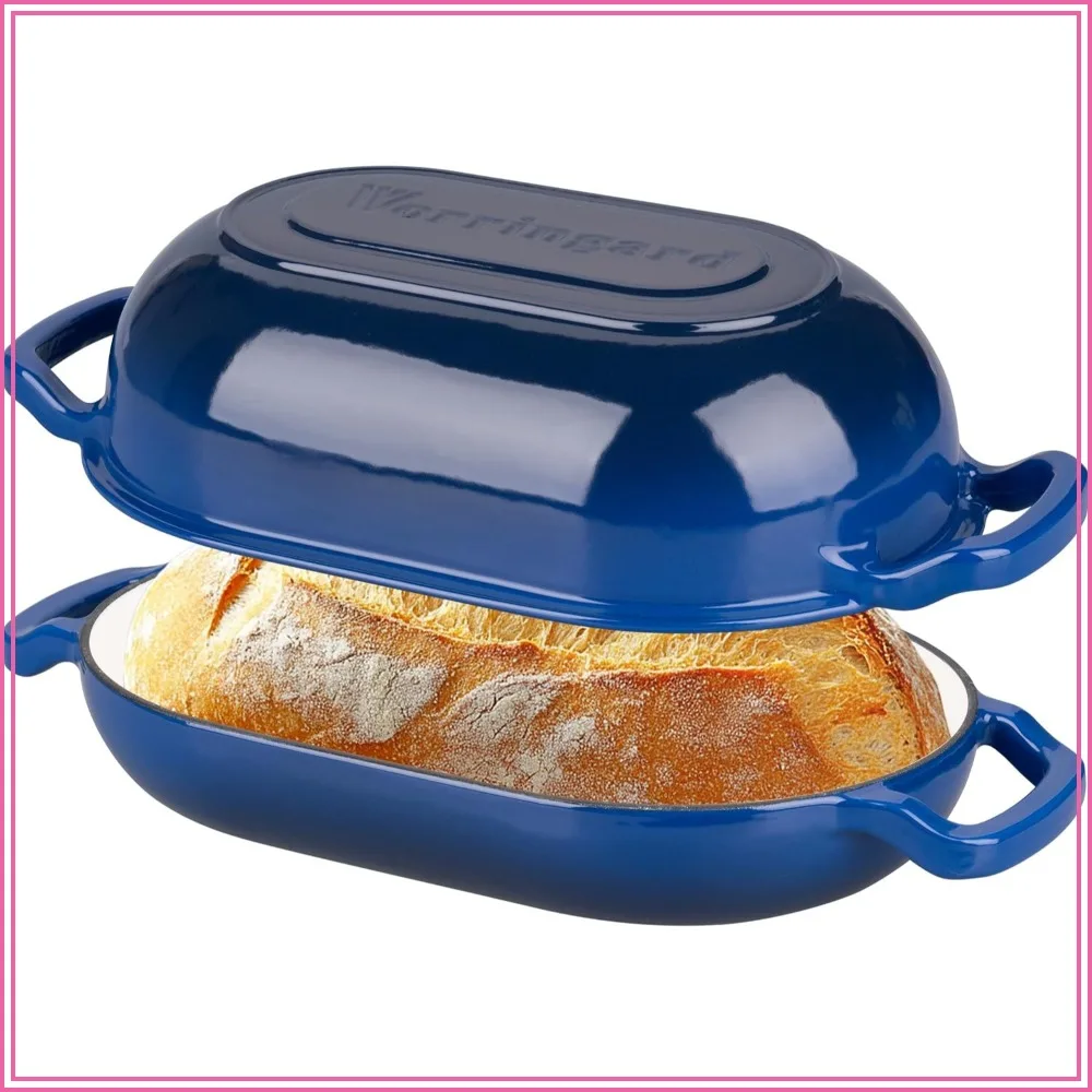 Enameled Cast Iron Dutch Oven for Sourdough Bread Baking, 5QT Blue Bread Pan with Lid, Oven Safe to 500°F
Enameled Cast Iron Dutch Oven for Sourdough Bread Baking, 5QT Blue Bread Pan with Lid, Oven Safe to 500°F