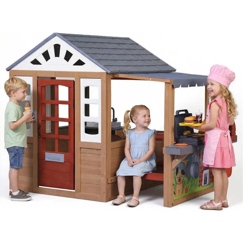 Kids Outdoor Wooden Playhouse, CeWooden Play House or Ages 3-8 Kids with BBQ Grill, Kitchen Set, Picnic Table, Doodle Whiteboard
Kids Outdoor Wooden Playhouse, CeWooden Play House or Ages 3-8 Kids with BBQ Grill, Kitchen Set, Picnic Table, Doodle Whiteboard