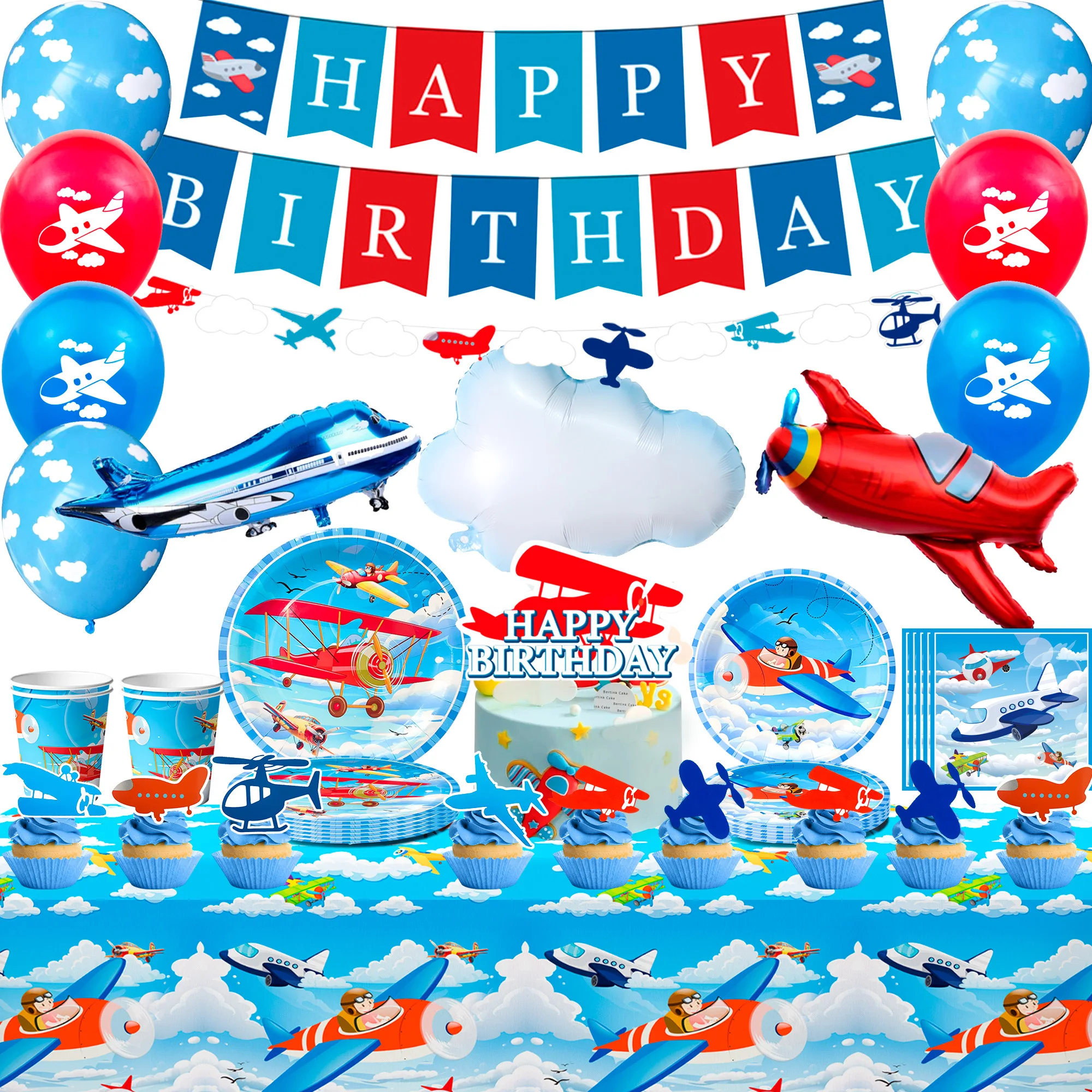 Airplane Birthday Party Decorations,95pcs decorations&Airplane Party Tableware set-Airplane Plates Napkins Cups TableCloth etc
Airplane Birthday Party Decorations,95pcs decorations&Airplane Party Tableware set-Airplane Plates Napkins Cups TableCloth etc
