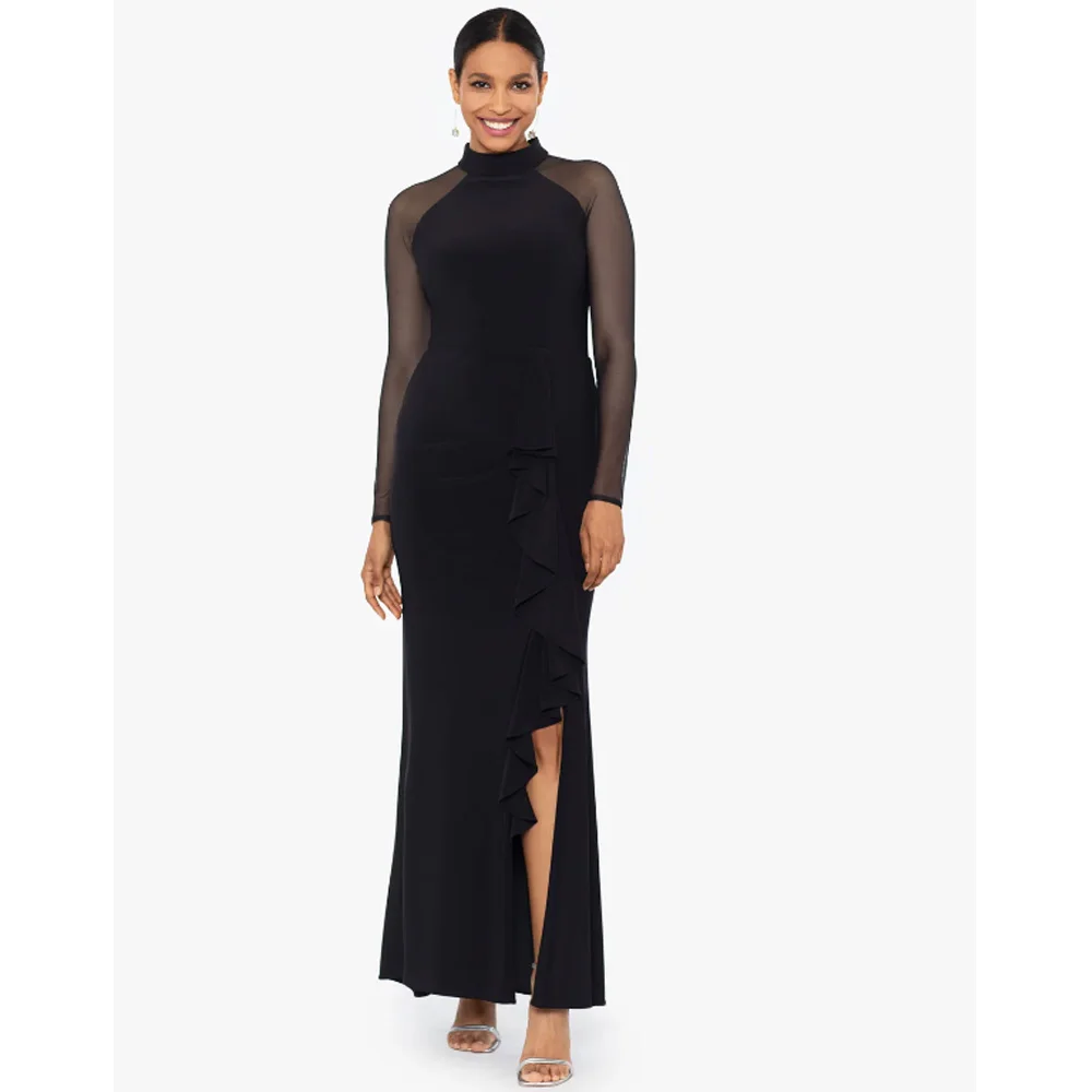 High Neck Sheer Long Sleeve Mother of The Bride Dress Ruffle Side Mermaid Formal Dress Long Wedding Guest Dresses
High Neck Sheer Long Sleeve Mother of The Bride Dress Ruffle Side Mermaid Formal Dress Long Wedding Guest Dresses