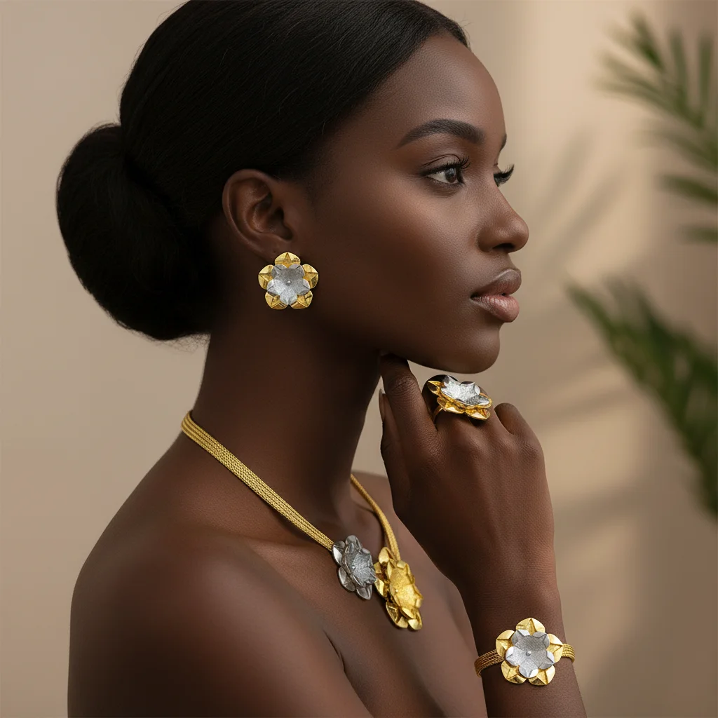 Women Jewelry Set Two Tone Design Luxury Nigeria Trending Choker Pendant Earrings Ring Bracelet Wedding Party Gift
Women Jewelry Set Two Tone Design Luxury Nigeria Trending Choker Pendant Earrings Ring Bracelet Wedding Party Gift