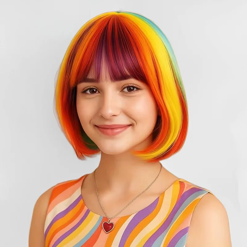 Синтетический парик для вечеринок и танцев, красочный парик-каре для Хэллоуина, косплей-парик, парик с прической «овербров», радужный парик
Синтетический парик для вечеринок и танцев, красочный парик-каре для Хэллоуина, косплей-парик, парик с прической «овербров», радужный парик