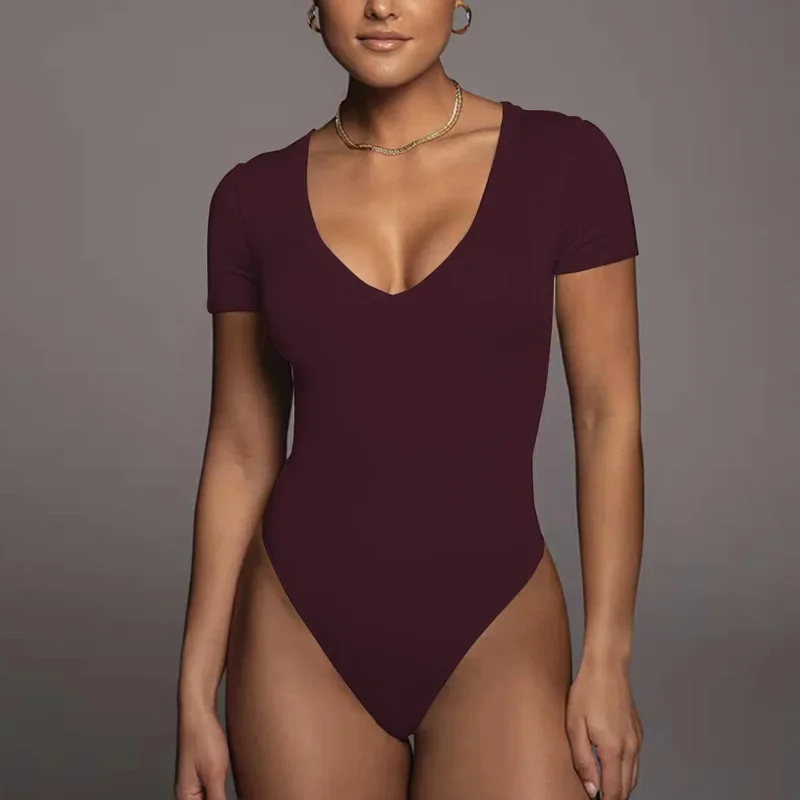 Summer Women Short Sleeve V-neck Sexy Tight Bodysuit Fashion Casual Comfortable Breathable Slim Fit Jumpsuit E5651
Summer Women Short Sleeve V-neck Sexy Tight Bodysuit Fashion Casual Comfortable Breathable Slim Fit Jumpsuit E5651