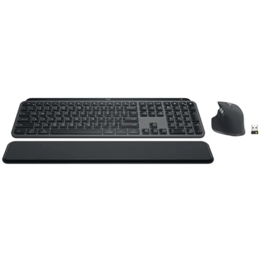 MX Keys S wireless keyboard with palm rest for office use aluminum graphite customizable illumination and fast scrolling
MX Keys S wireless keyboard with palm rest for office use aluminum graphite customizable illumination and fast scrolling