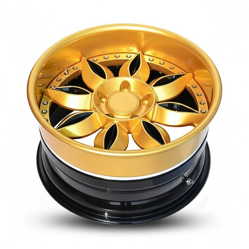 Forged Wheels, 18-24 Inch Golden Plating Metal, Custom Wheel Rim, 2-Piece Car Rims, Heavy Duty Premium Replacement Part