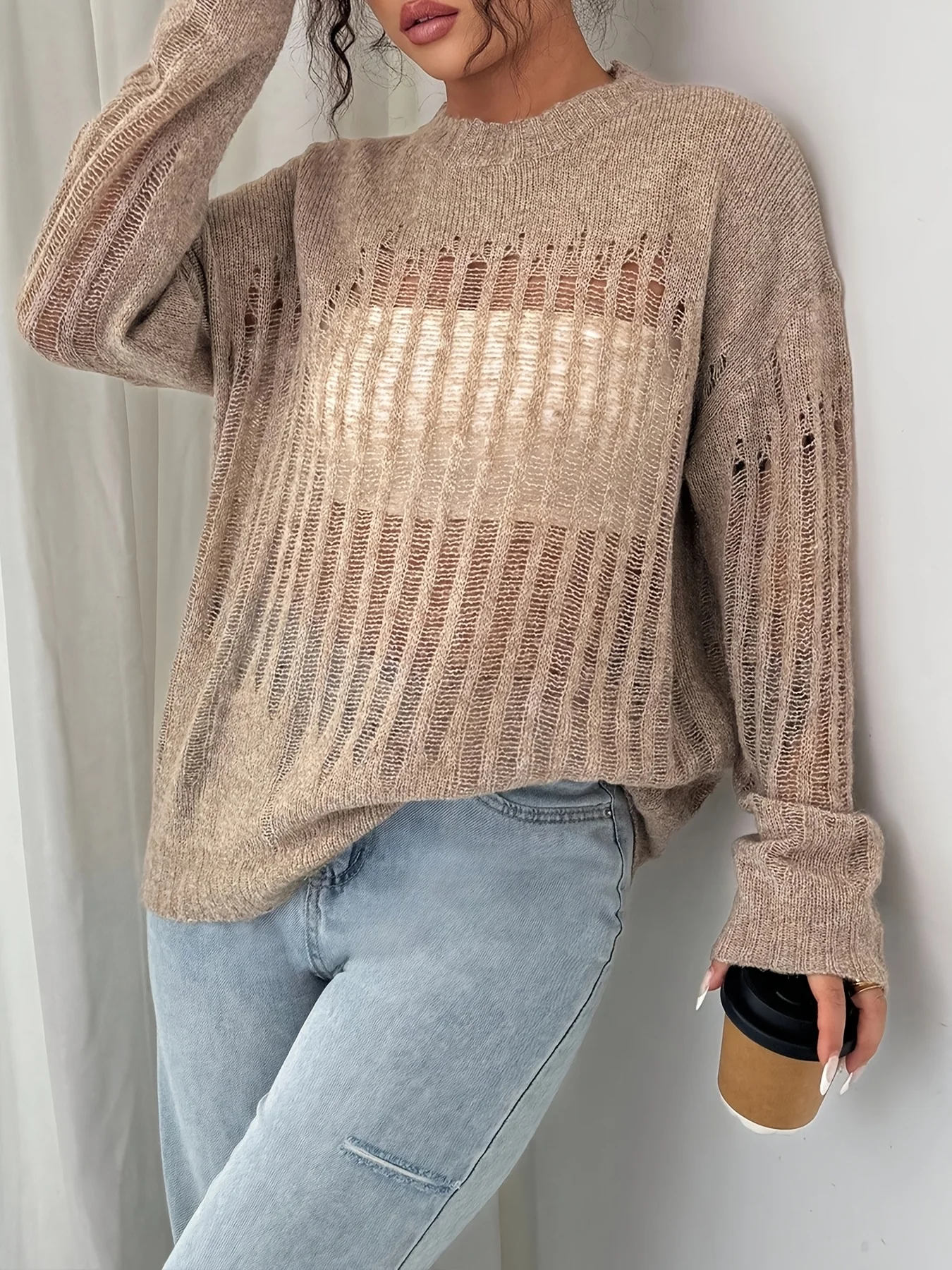 Women's Casual Loose Fit Hollow Out Knit Crew Neck Long Sleeve Pullover Sweater
Women's Casual Loose Fit Hollow Out Knit Crew Neck Long Sleeve Pullover Sweater