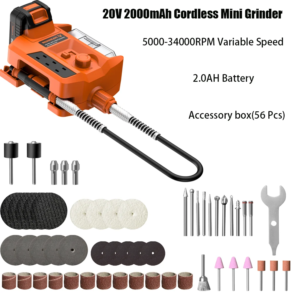 Parrior Cordless Rotary Tool Kit 20V Brushless Motor 5000-34000RPM Variable Speed 56Pcs Accessories 2.0Ah Battery & Fast Charger Soft Shaft Handle For Grinding/Cutting/Polishing/Engraving
Parrior Cordless Rotary Tool Kit 20V Brushless Motor 5000-34000RPM Variable Speed 56Pcs Accessories 2.0Ah Battery & Fast Charger Soft Shaft Handle For Grinding/Cutting/Polishing/Engraving