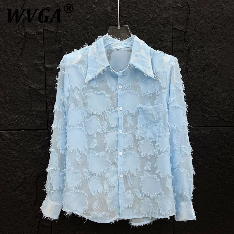 WVGA Летние новые мужские рубашки Tide Techwear с тонкой потертостями и сеткой с длинными рукавами, свободные шикарные повседневные топы с бахромой, W7477
WVGA Летние новые мужские рубашки Tide Techwear с тонкой потертостями и сеткой с длинными рукавами, свободные шикарные повседневные топы с бахромой, W7477