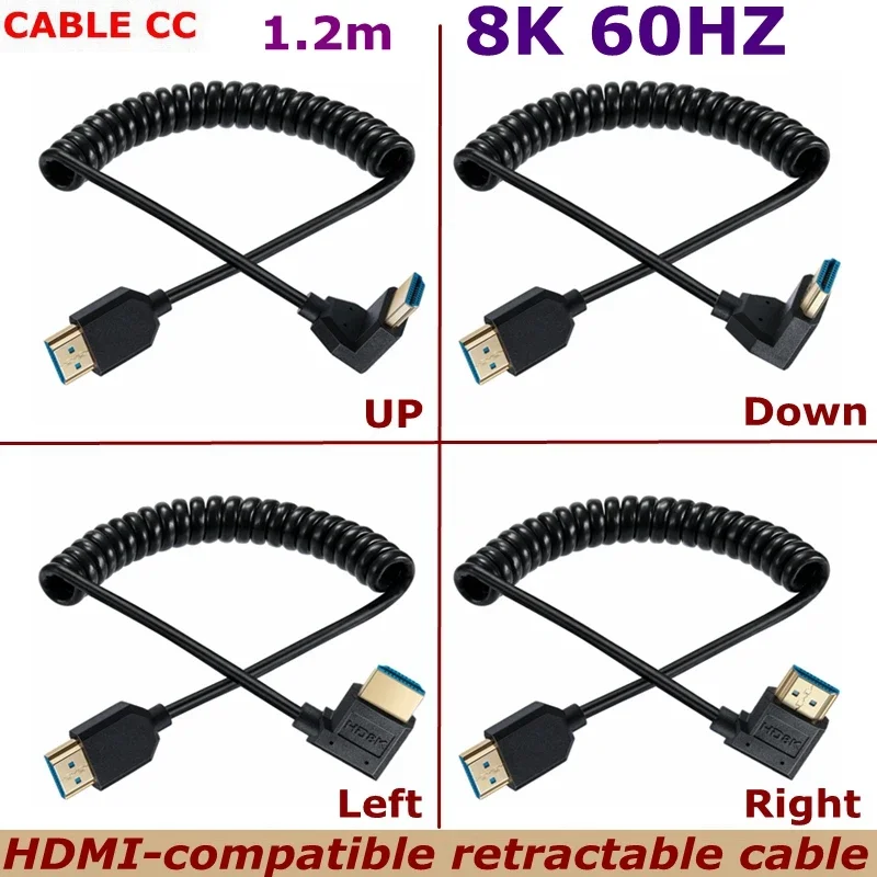 HD 1.2m 90 Degree Angle OD 4.0mm HDMI-Compatible Male to Male HD Spring Coiled Cable 8k@60hz HDTV-2.1 for TV Computer Camera
HD 1.2m 90 Degree Angle OD 4.0mm HDMI-Compatible Male to Male HD Spring Coiled Cable 8k@60hz HDTV-2.1 for TV Computer Camera