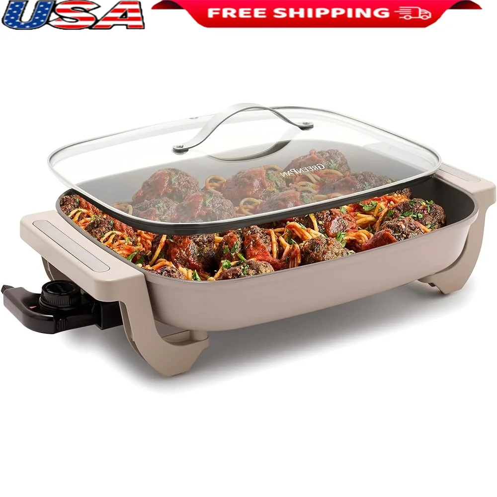 Electric Skillet With Lid 12X15 Nonstick Ceramic 7QT Family Cooking Multifunction Fry Sauté Steam Easy Temperature Control Safe
Electric Skillet With Lid 12X15 Nonstick Ceramic 7QT Family Cooking Multifunction Fry Sauté Steam Easy Temperature Control Safe