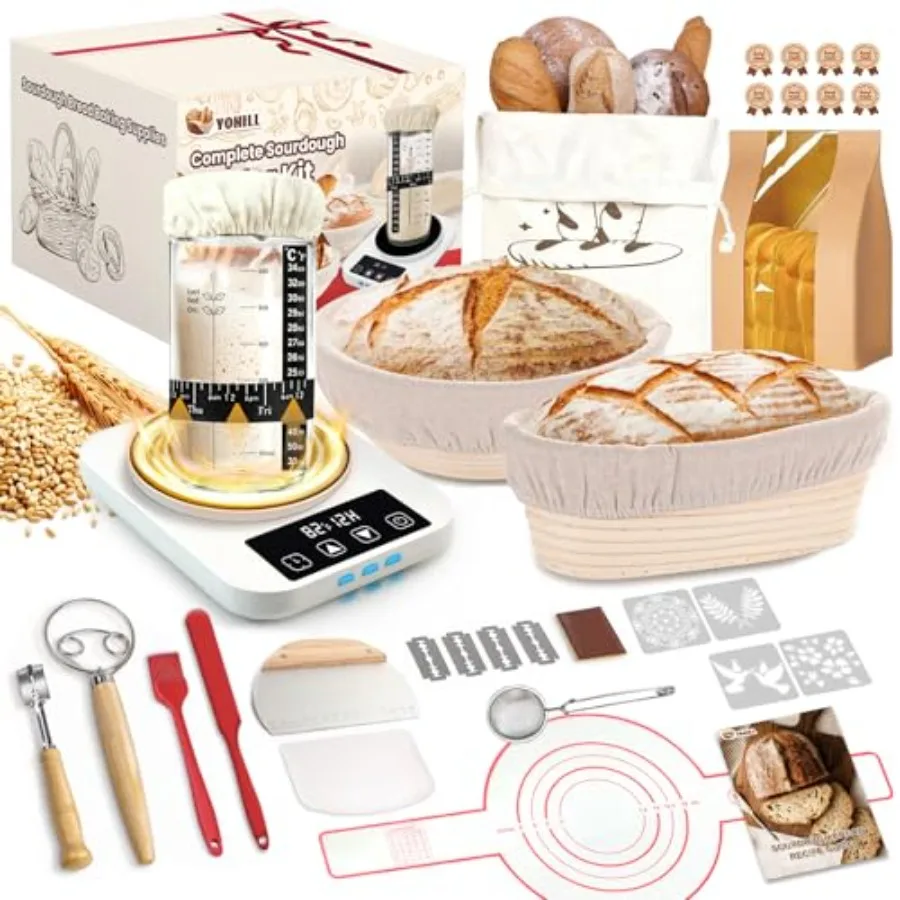 Sourdough Starter Kit with Warmer Glass Jar and Banneton Bread Proofing Basket - Complete Sourdough Bread Baking Supplies Sour
Sourdough Starter Kit with Warmer Glass Jar and Banneton Bread Proofing Basket - Complete Sourdough Bread Baking Supplies Sour