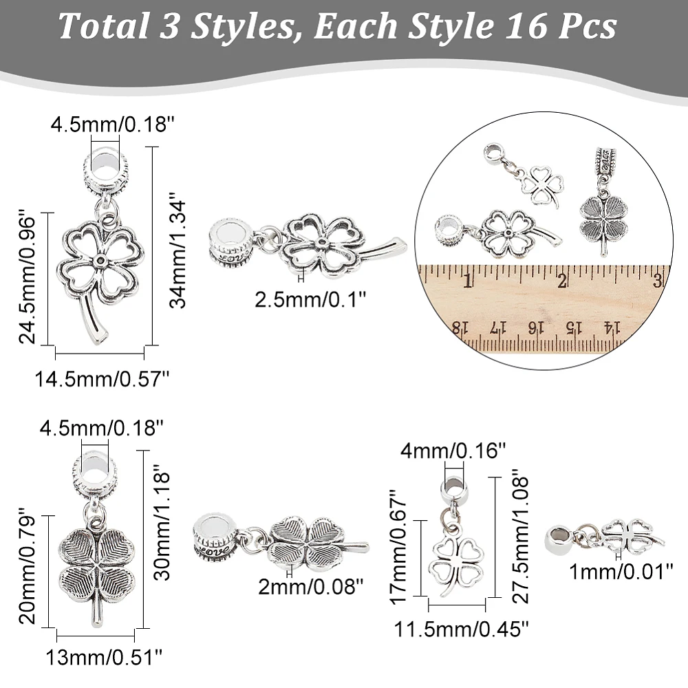 48Pcs 3 Styles Style Alloy European Dangle Charms Large Hole Pendants Hollow Clover Silver 27.5~34mm
48Pcs 3 Styles Style Alloy European Dangle Charms Large Hole Pendants Hollow Clover Silver 27.5~34mm