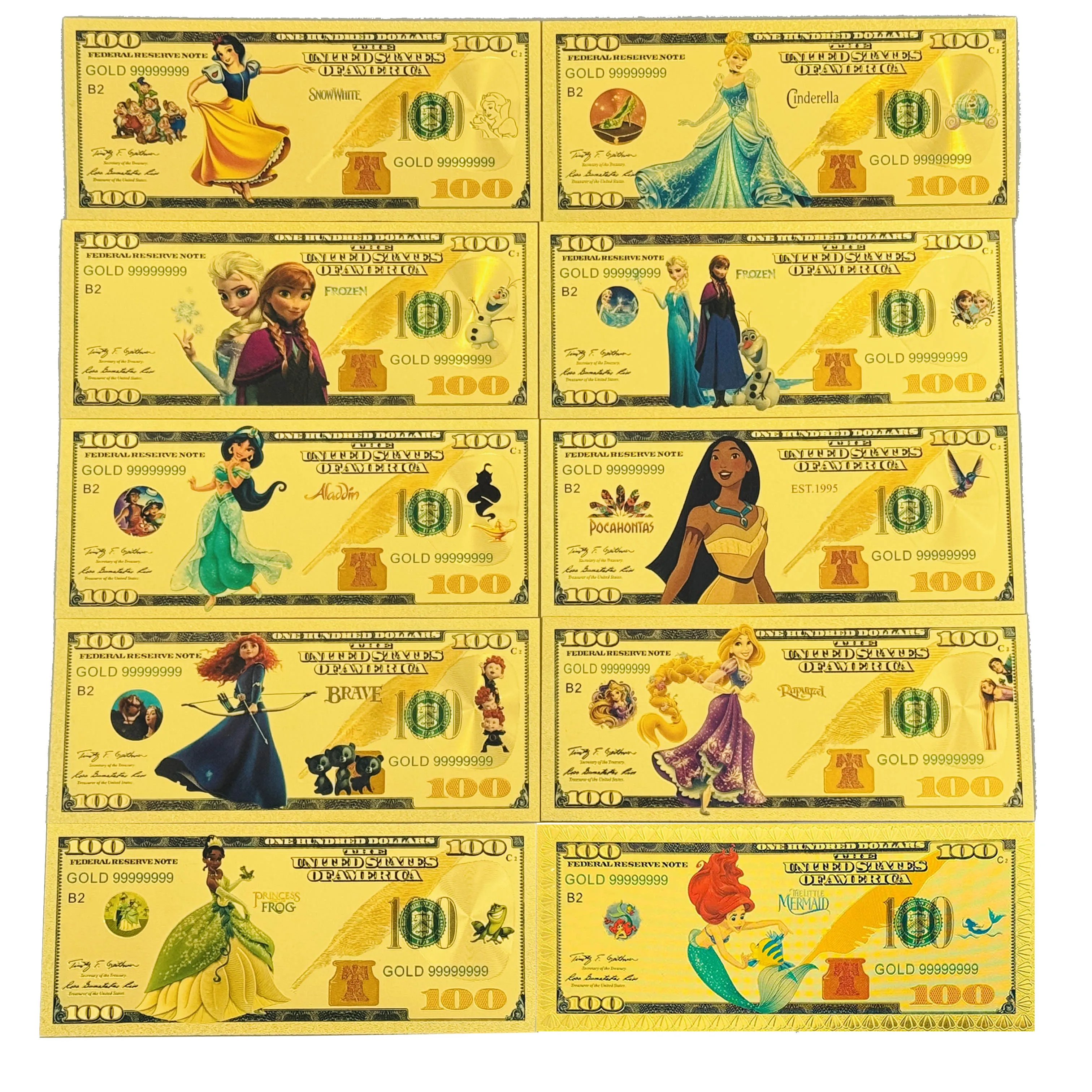 New Anime banknote Disney princess Figure golden bills Cartoon Figural Cute Personality Gold money Decoration Girl Birthday Gift
New Anime banknote Disney princess Figure golden bills Cartoon Figural Cute Personality Gold money Decoration Girl Birthday Gift