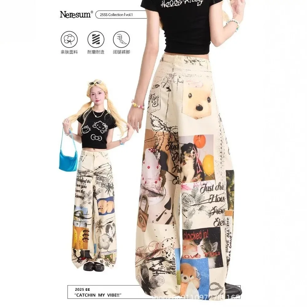 Уличные повседневные джинсы с принтом, женские новые 2025 года, свободные широкие брюки с высокой талией и рисунком щенка, широкие брюки для мытья полов
Уличные повседневные джинсы с принтом, женские новые 2025 года, свободные широкие брюки с высокой талией и рисунком щенка, широкие брюки для мытья полов