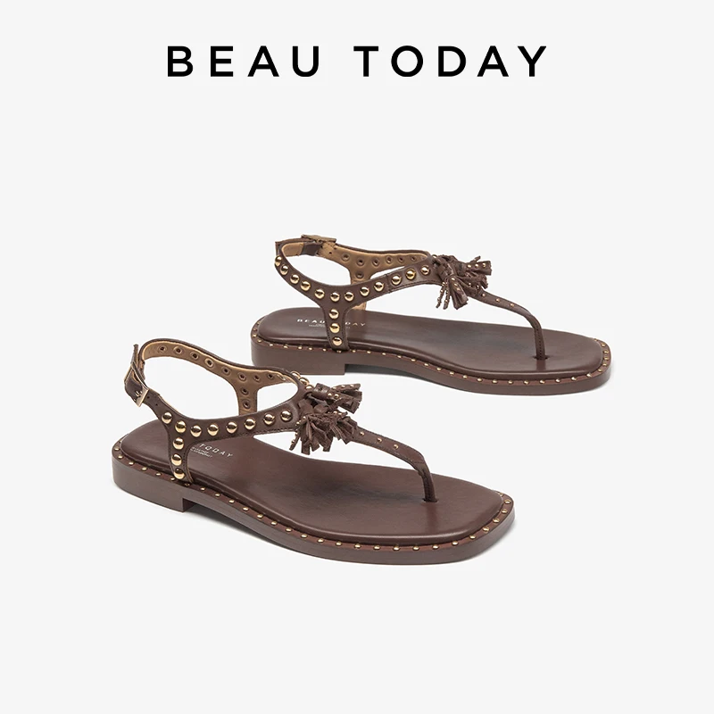 BEAUTODAY Gladiator Sandals Women Calfskin Leather Flip Flop T-Strap Tassel Rivet Decoration Ladies Flat Shoes Handmade 32470
BEAUTODAY Gladiator Sandals Women Calfskin Leather Flip Flop T-Strap Tassel Rivet Decoration Ladies Flat Shoes Handmade 32470